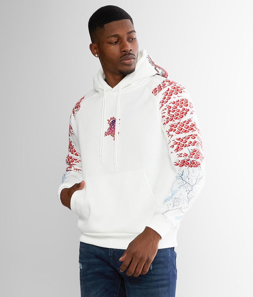 Smoke Rise® Embroidered Dragon Hooded Sweatshirt - Men's in Off White |