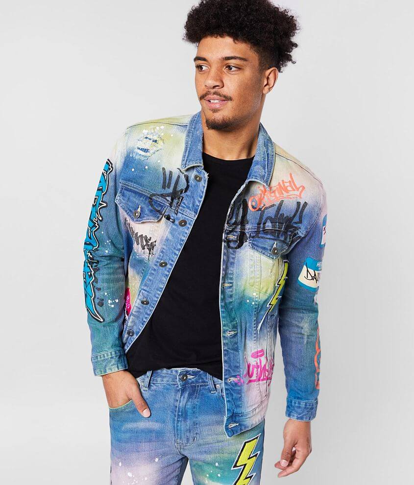 Smoke Rise - Men's Bleached Detail Semi Basic Denim Jacket Ocean Blue - 5XL - Urban/Streetwear