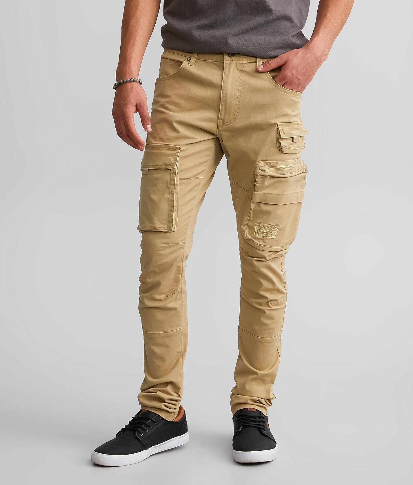 slim khaki cargo pants for men