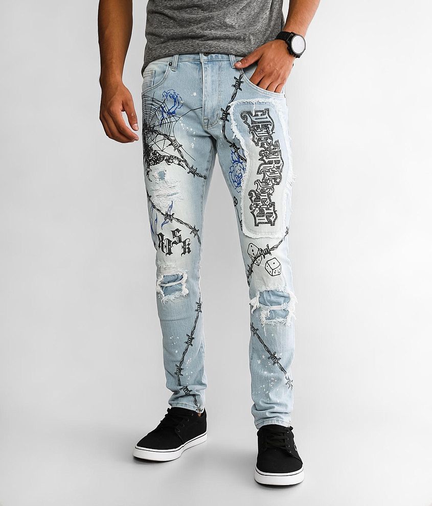 mens rhinestone jeans stretch denim cloth