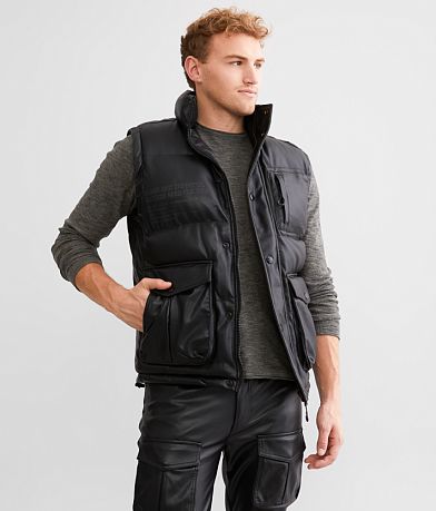 Smoke Rise® Faux Leather Puffer Vest front view