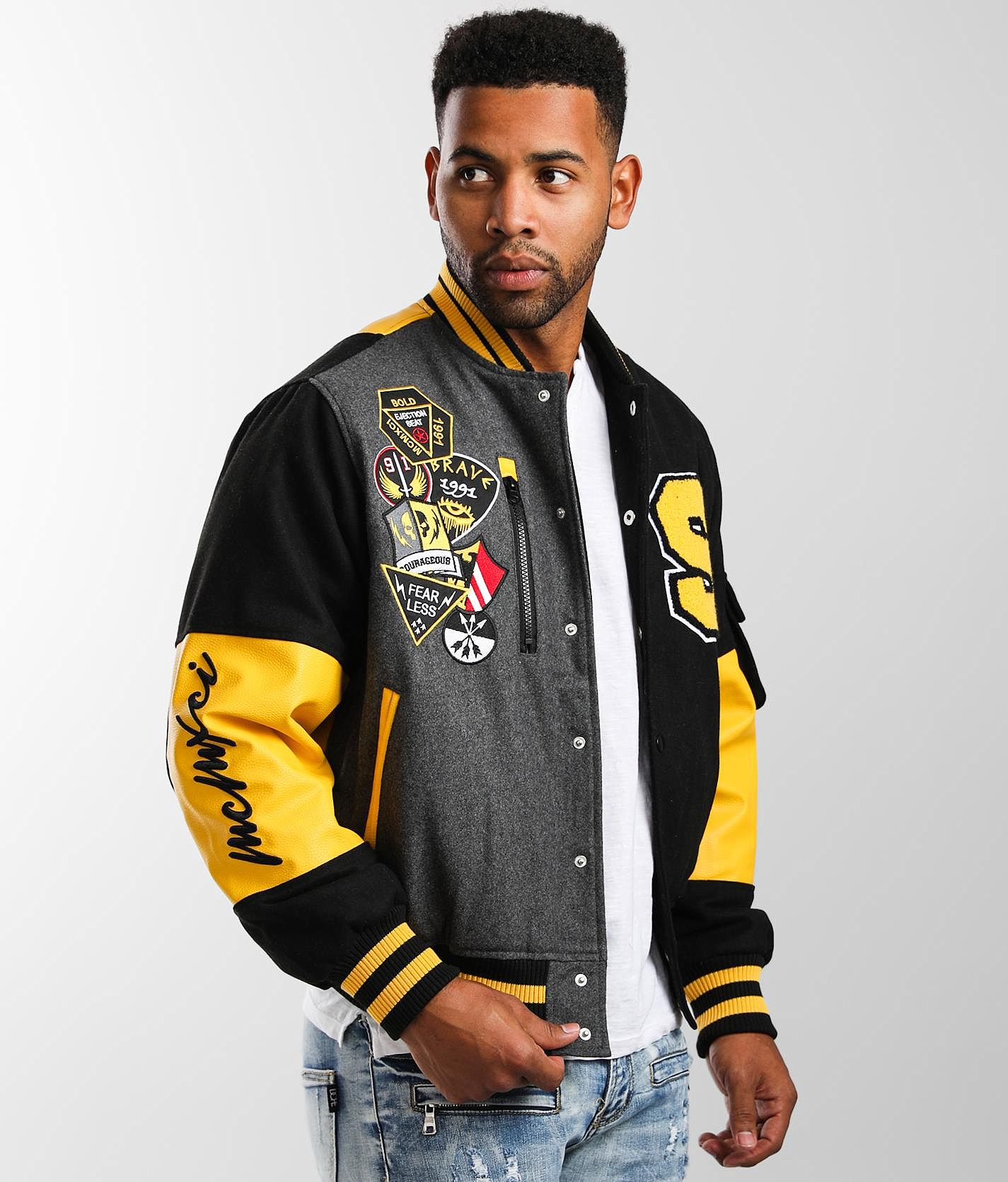 Smoke Rise All Star Varsity Jacket Yellow Black - S