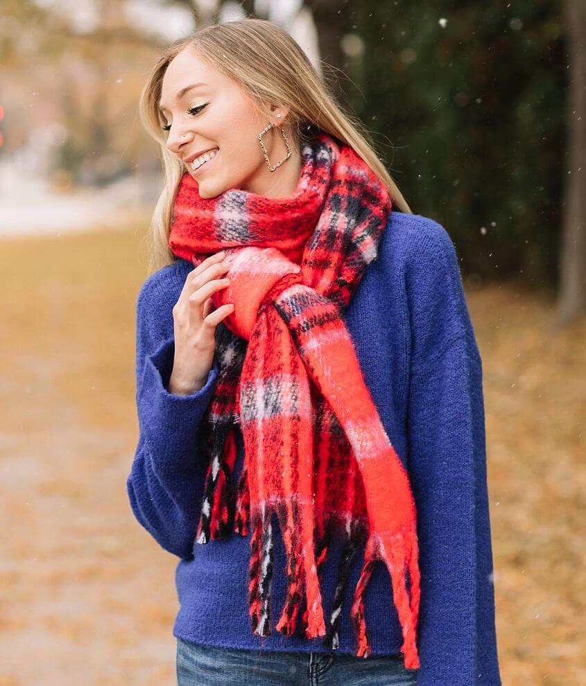 Plaid Fringe Scarf front view