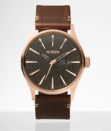 Nixon The Sentry Leather Watch - Men's Watches in Gold Indigo | Buckle