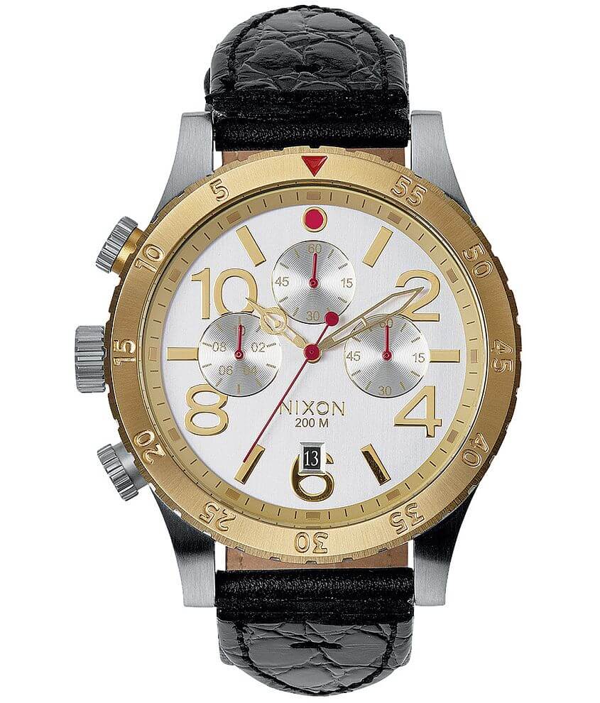 Nixon The 48-20 Black Dial SS Leather Chrono Quartz Mens