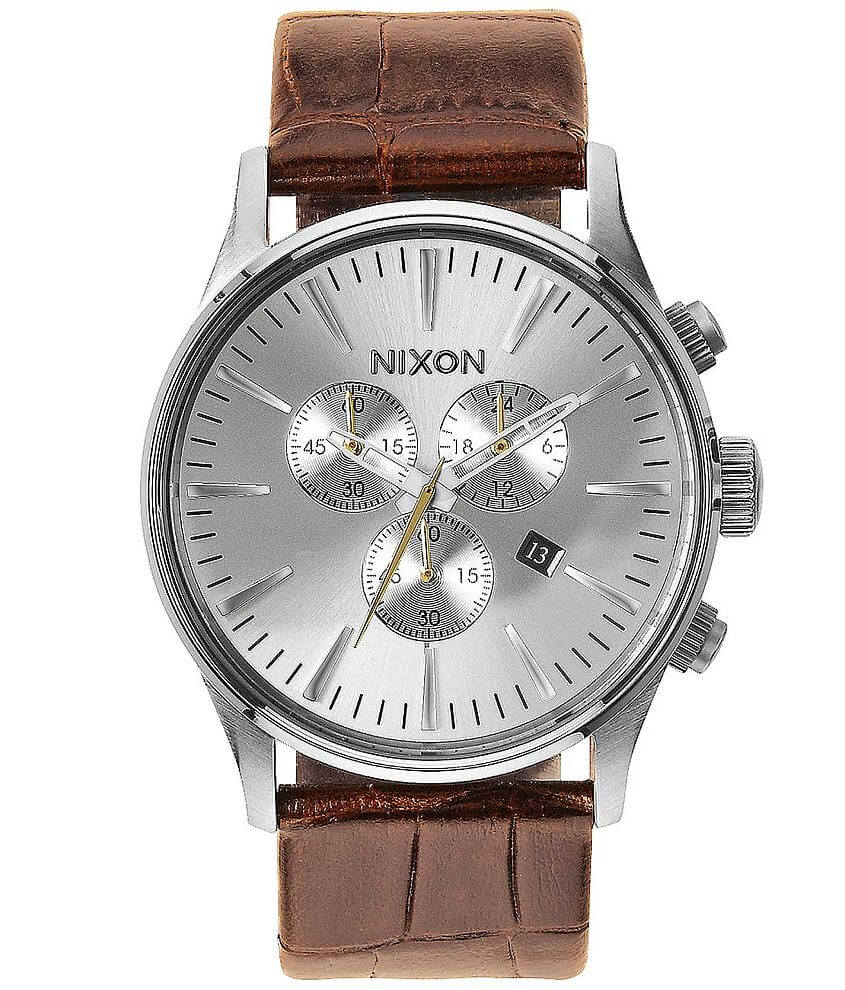 Nixon The Sentry Chrono Leather Watch - Men's Watches in Saddle