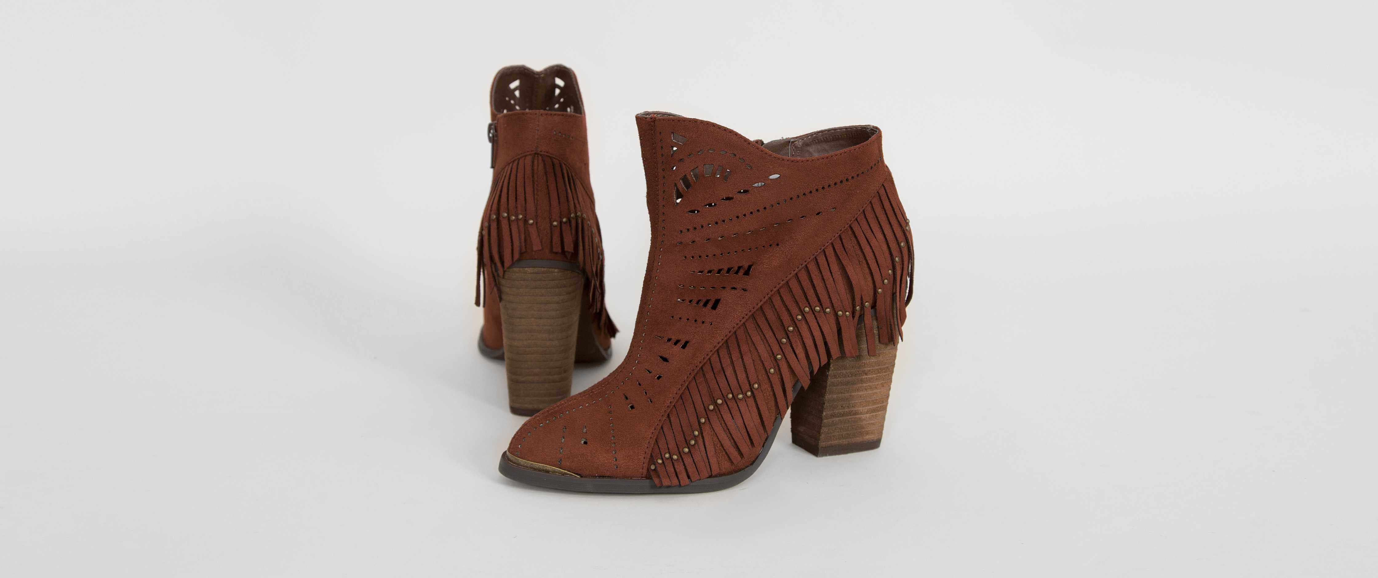 Not Rated Fierce Fringe Ankle Boot Women's Shoes in Rust Buckle