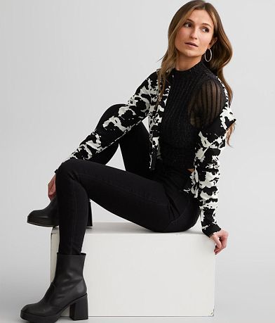 Willow & Root Cow Print Cropped Blazer front view