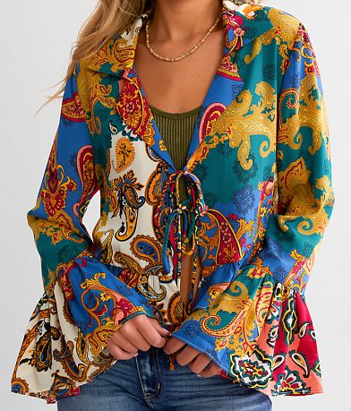 Willow &amp; Root Mixed Paisley Print Chiffon Blouse misc detail 1 view