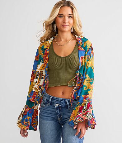 Willow &amp; Root Mixed Paisley Print Chiffon Blouse full right side view