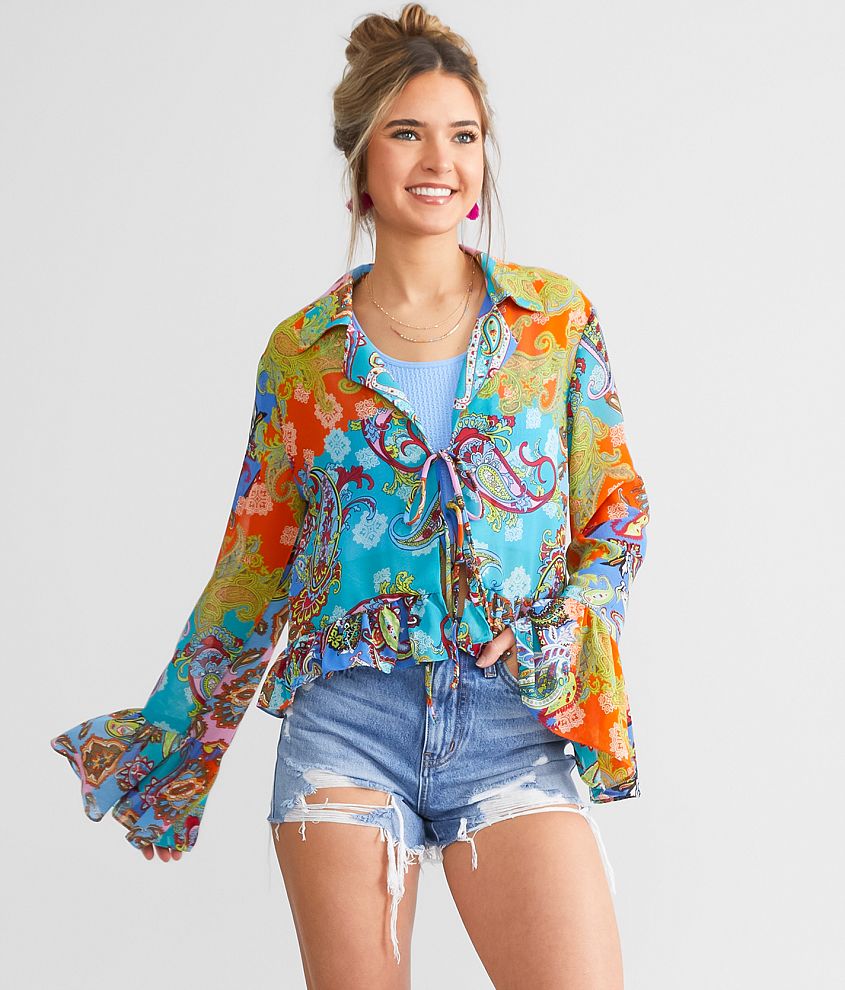 Mixed Paisley Print Chiffon Blouse