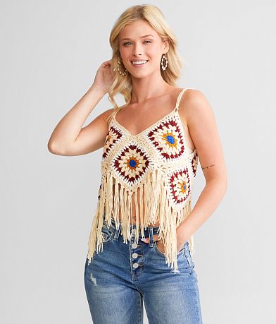 Be Divine Floral Square Cropped Tank Top - One Size front view