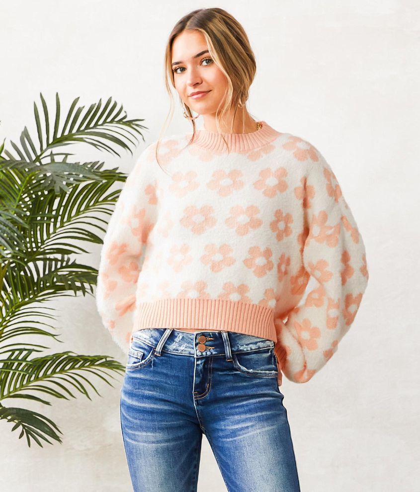 Willow &#38; Root Floral Print Cropped Sweater front view