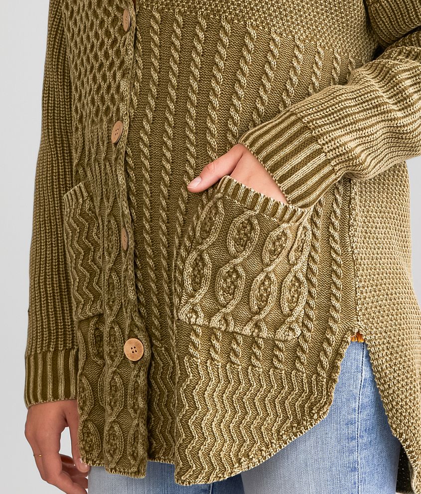 Washed Cable Knit Cardigan Sweater