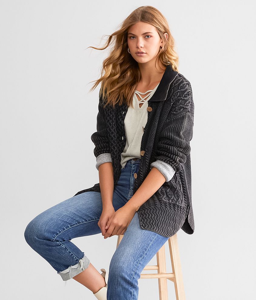 Black cable 2024 knit cardigan sweater