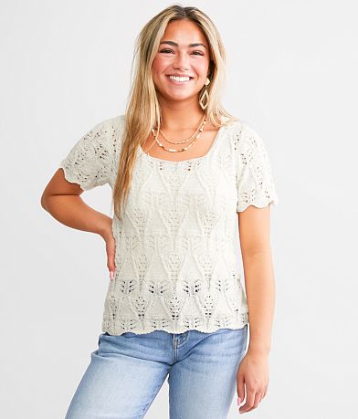 Daytrip Pointelle Knit Sweater - Women's Sweaters in Cream Gold