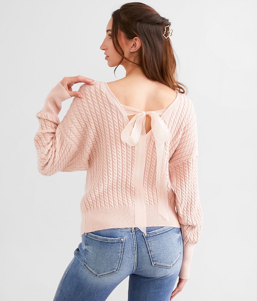 Willow & Root Cable Knit Back Tie Sweater - Women's Sweaters in Rose ...