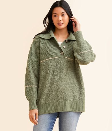 BKE Pieced Chenille Henley Sweater front view