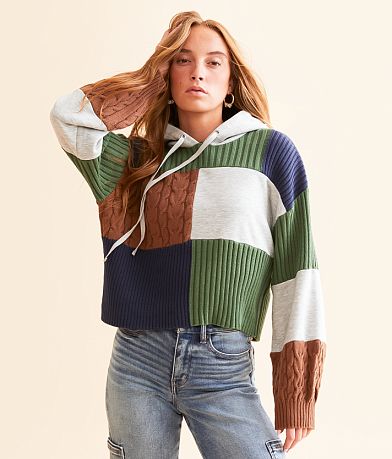 FITZ + EDDI Pieced Knit Hoodie front view