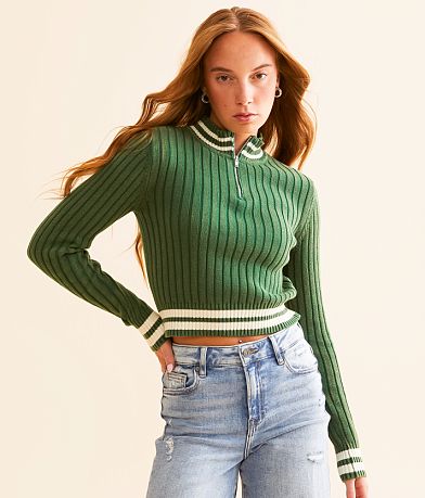 FITZ + EDDI FITZ &#43 EDDI Quarter Zip Cropped Varsity Sweater full left side view