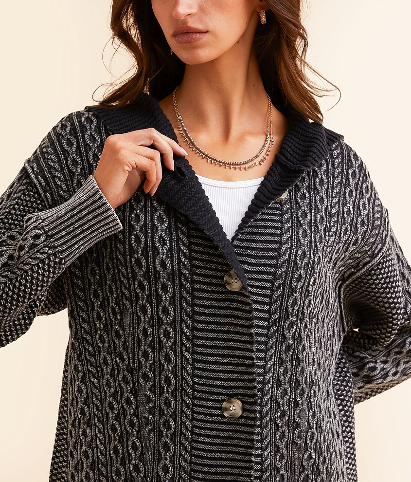 Cable Knit Hooded Cardigan Sweater