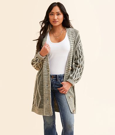 BKE Cable Knit Cardigan Sweater front view