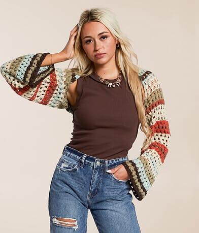 Gilded Intent Striped Bolero Cardigan Sweater front view
