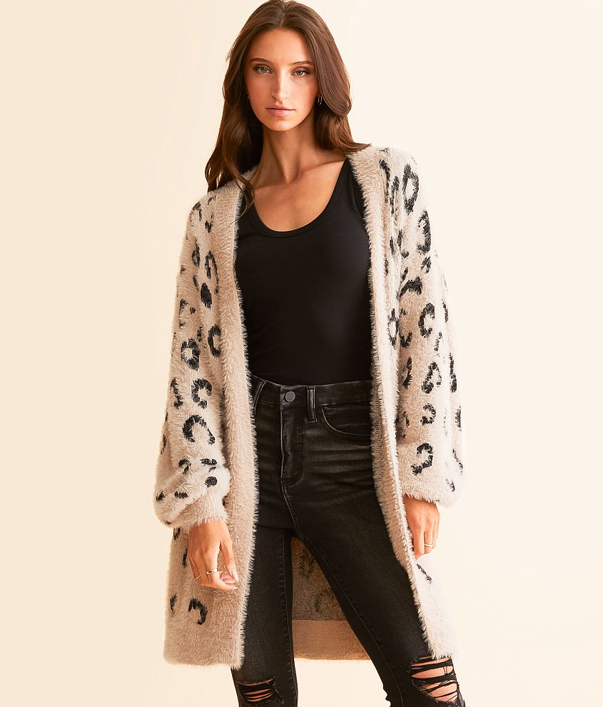 Daytrip Cheetah Eyelash Sweater Cardigan front view