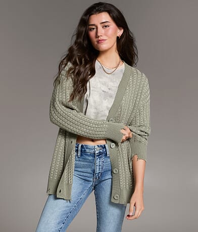 BKE Contrast Stitch Cardigan Sweater front view