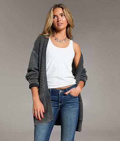 BKE Mixed Stitch Cardigan Sweater front view