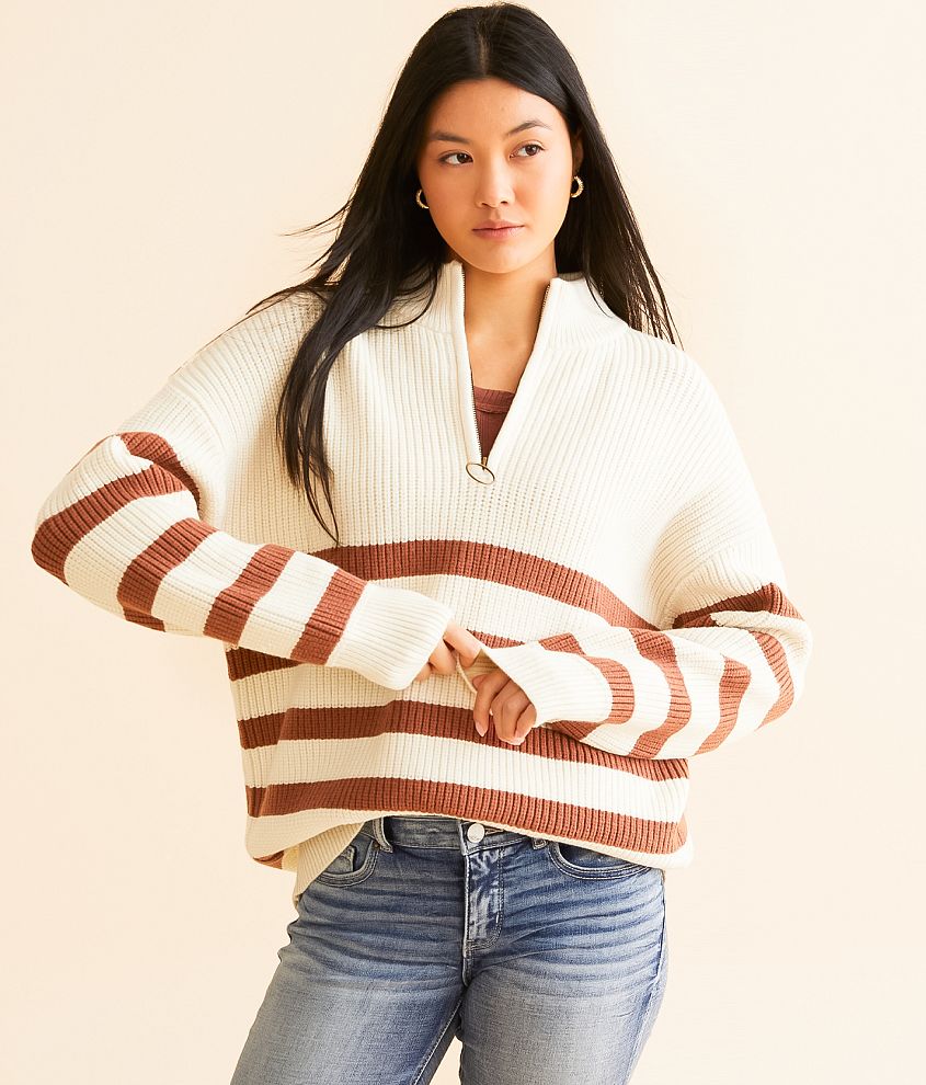 BKE Striped Quarter Zip Sweater front view