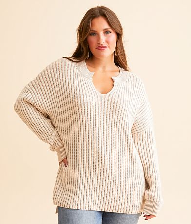 BKE Notch Neck Oversized Waffle Sweater FULL_RIGHT_SIDE