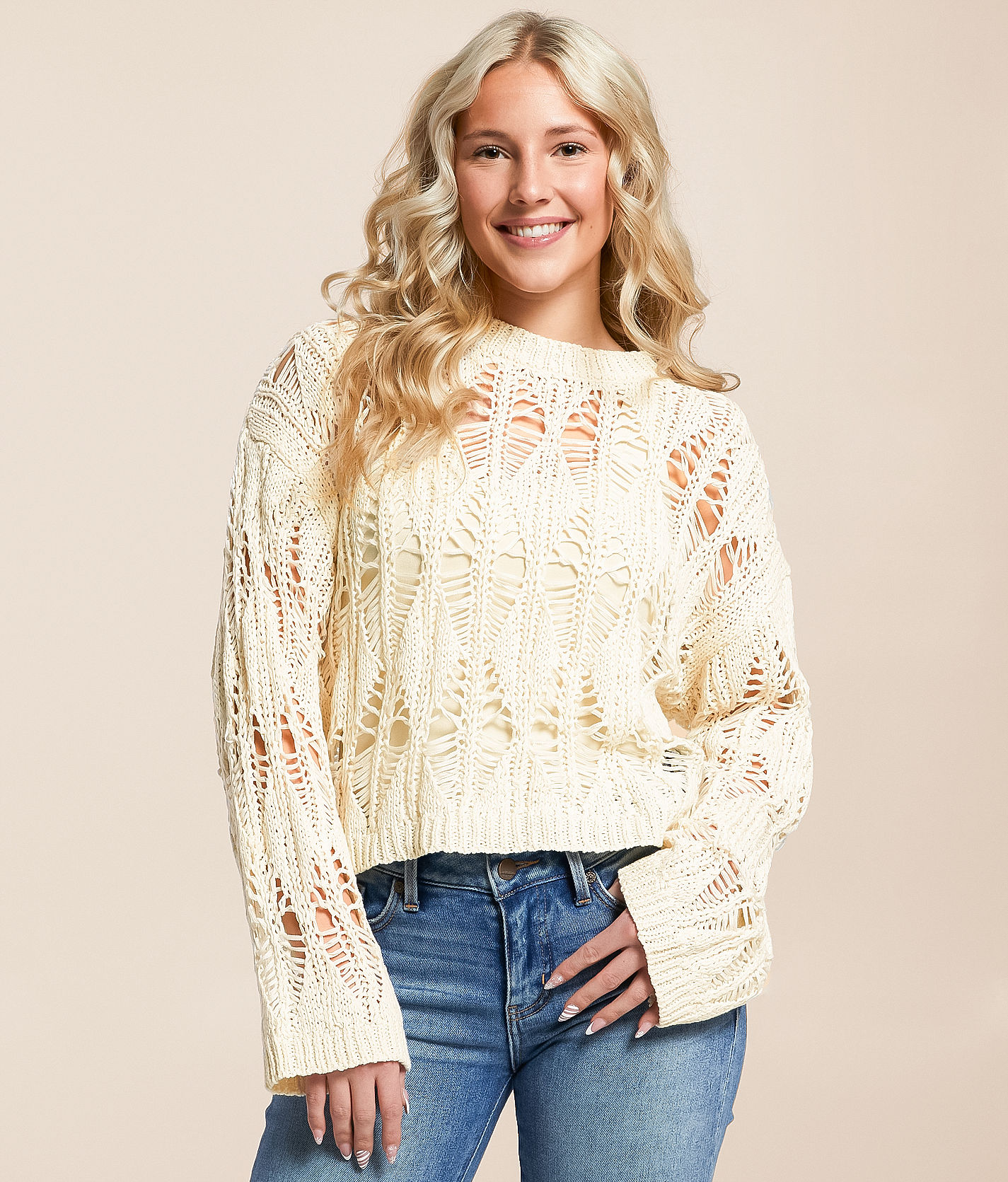 新品 FLUFF WEAR diamond aran sweater 4Y ML150-105-Ladies-Turtleneck-