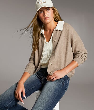 BKE Heathered Cardigan Sweater front view
