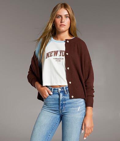 BKE Heathered Cardigan Sweater front view