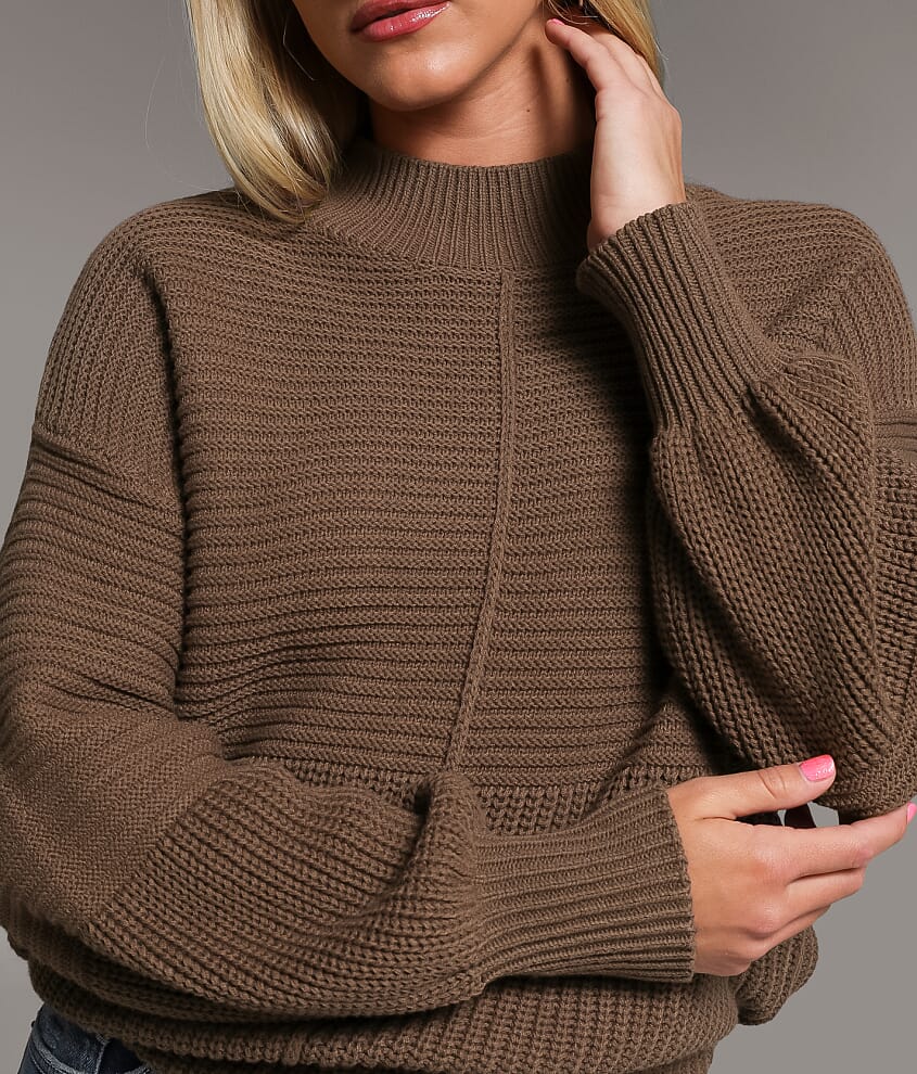 Mock Neck Ribbed Sweater