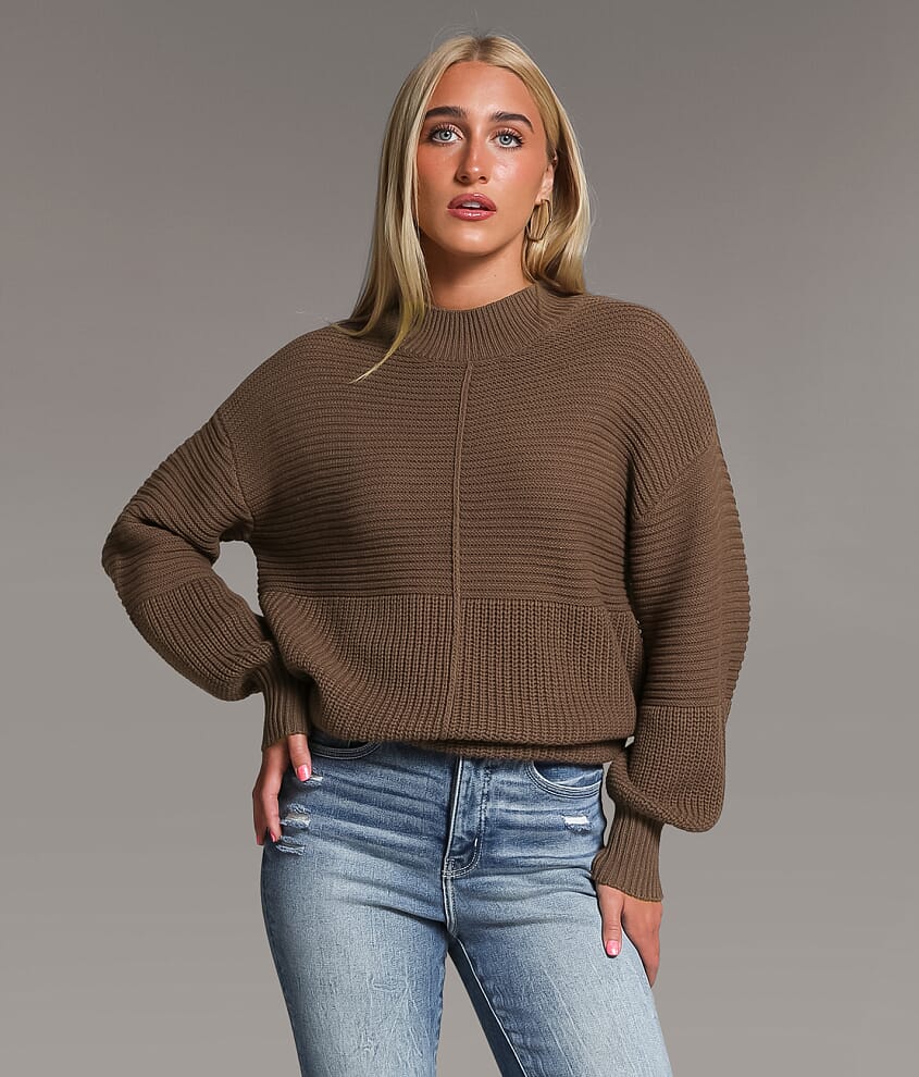 Mock Neck Ribbed Sweater