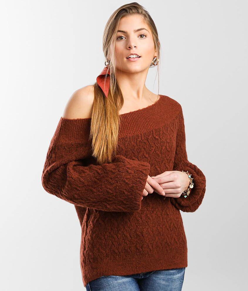 red by BKE Two Tone Ribbed Sweater - Women's Sweaters in Mustard