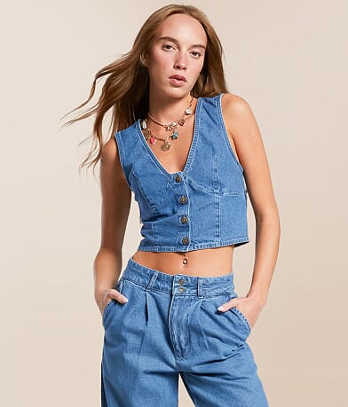 Billabong Indigo Skies Cropped Denim Vest front view