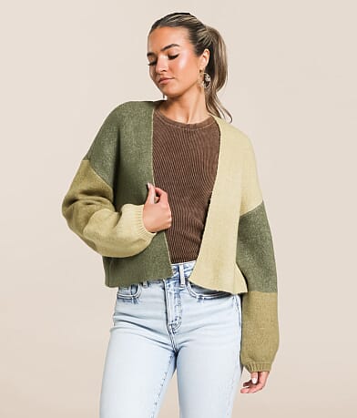 Billabong Block Out Cropped Cardigan Sweater front view