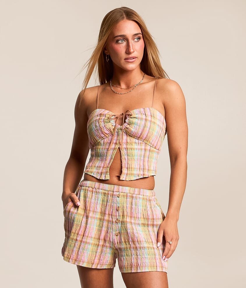 Plaid Split Front Cropped Tank Top