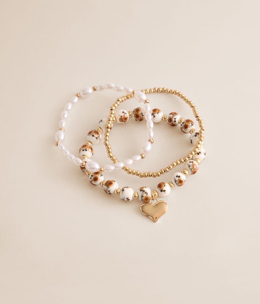 3 Pack Heart Charm Bracelet Set