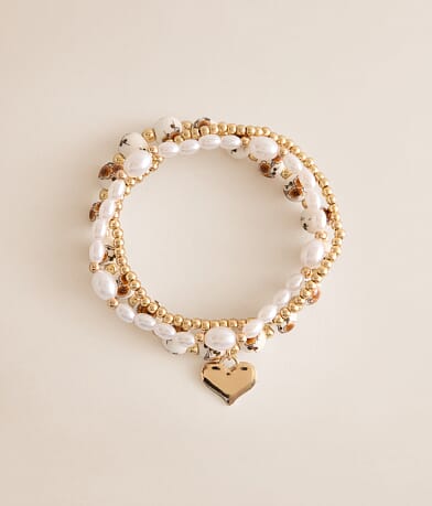 3 Pack Heart Charm Bracelet Set