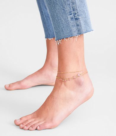 boutique by BKE 3 Pack Flower Ankle Bracelet Set front view