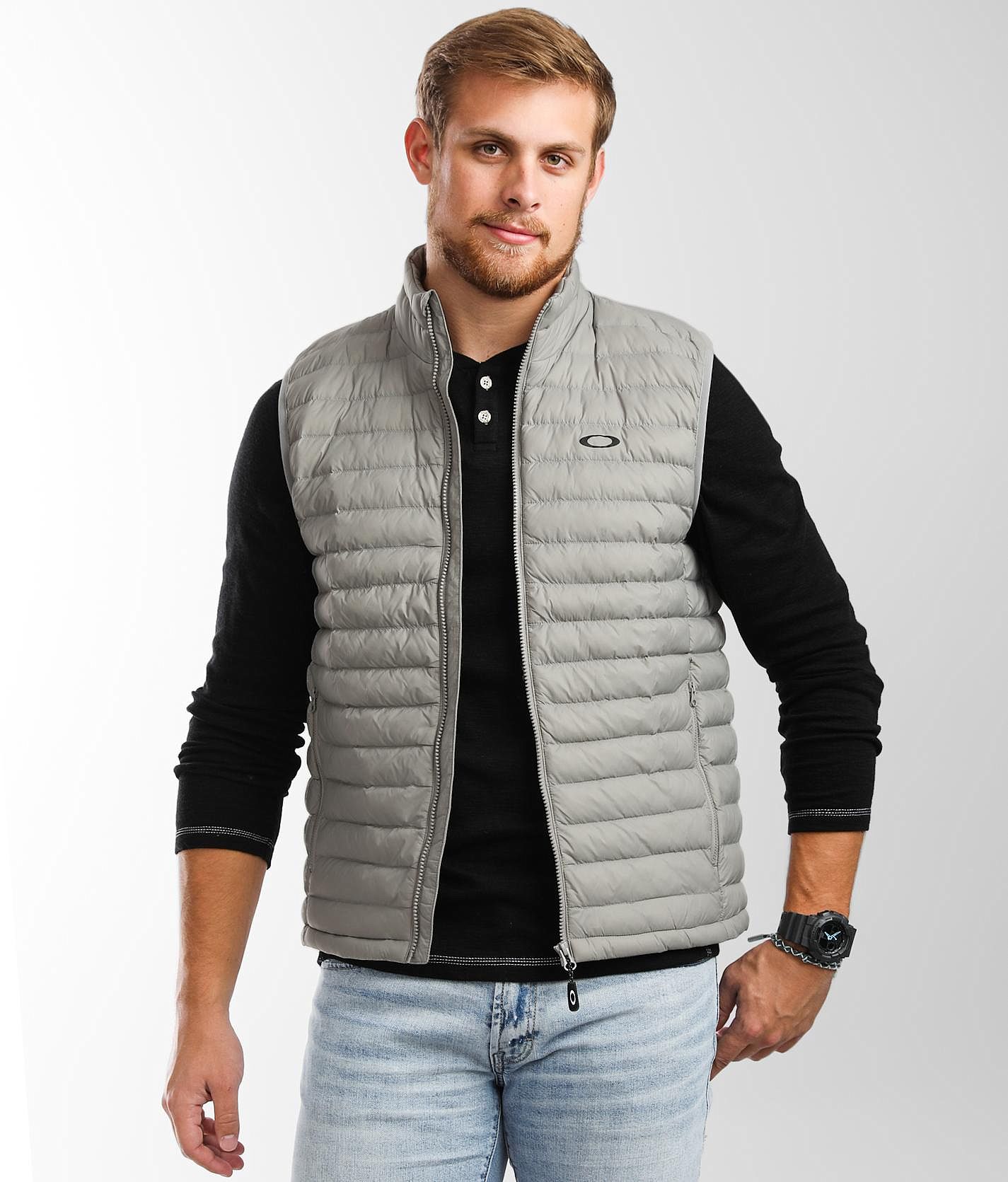 Oakley Meridian Puffer Vest - Men's Coats/Jackets in Stone Gray