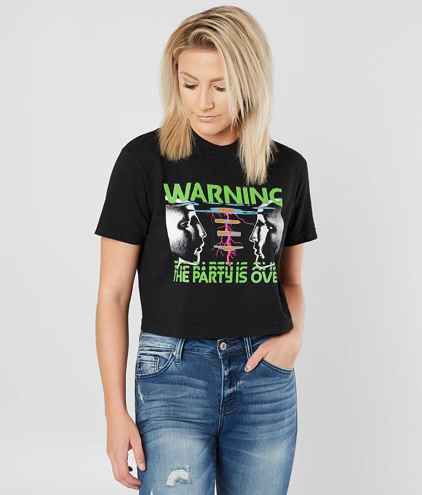 OBEY Warning The Party Is Over Cropped T-Shirt front view
