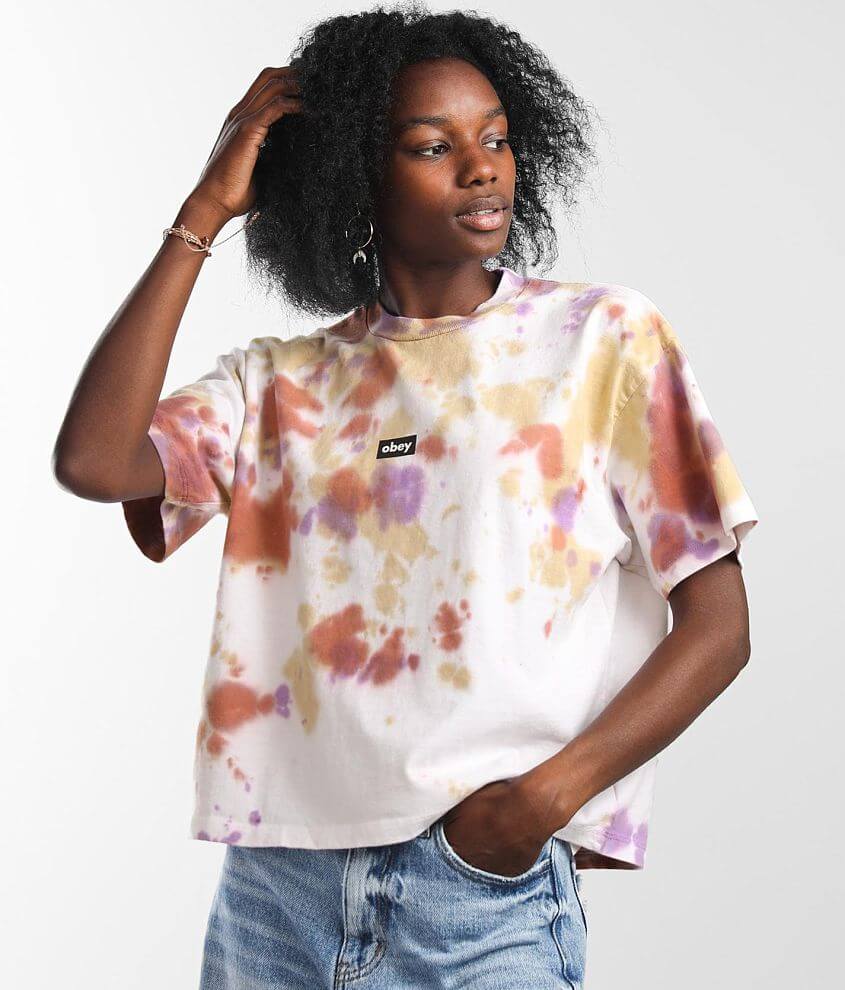 OBEY Tag T Shirt Women s T Shirts in Copper Coin Tie Dye Buckle