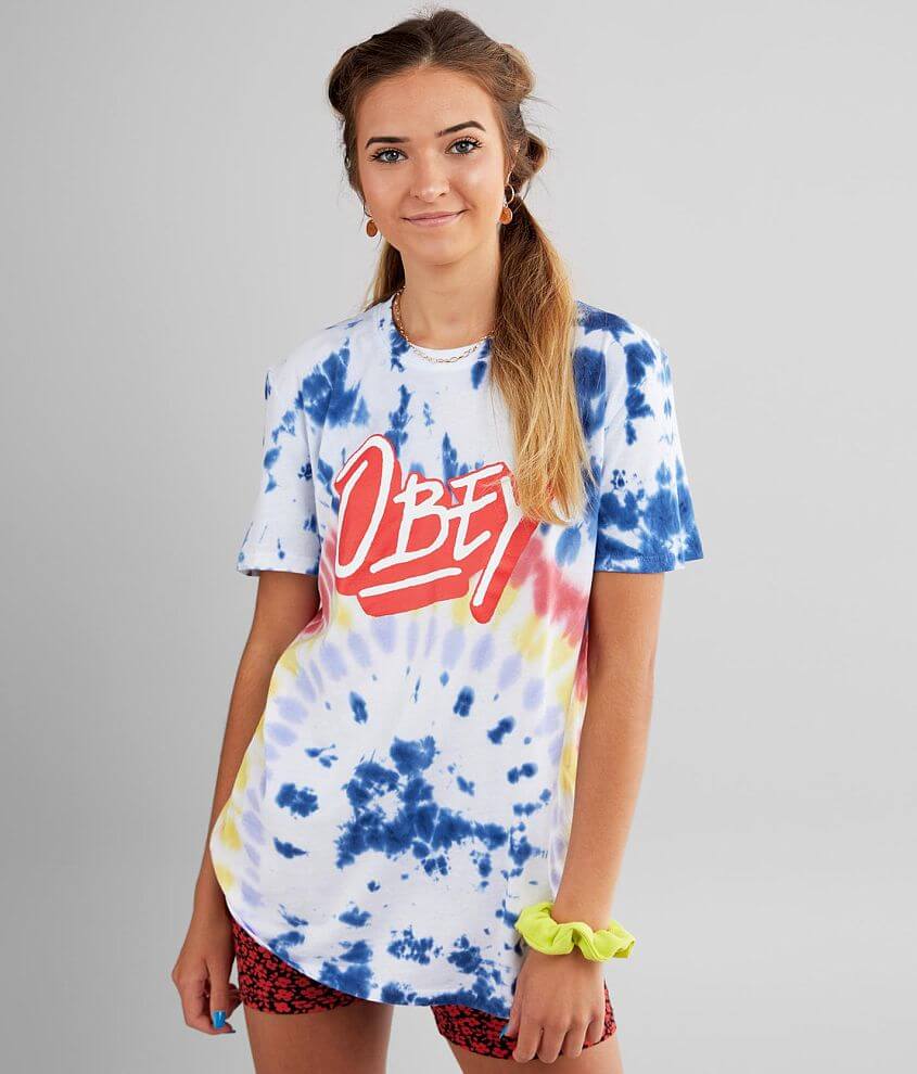 OBEY Tie Dye Classic T-Shirt - Women's T-Shirts in Rainbow Arch Cloud ...