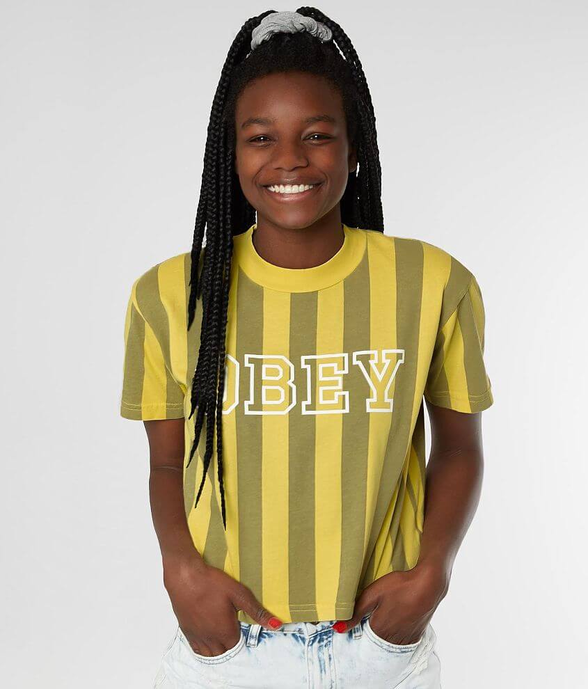 OBEY Gig Stripe Cropped T-Shirt front view