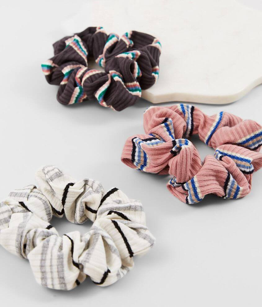 3 Pack Striped Hair Scrunchies front view